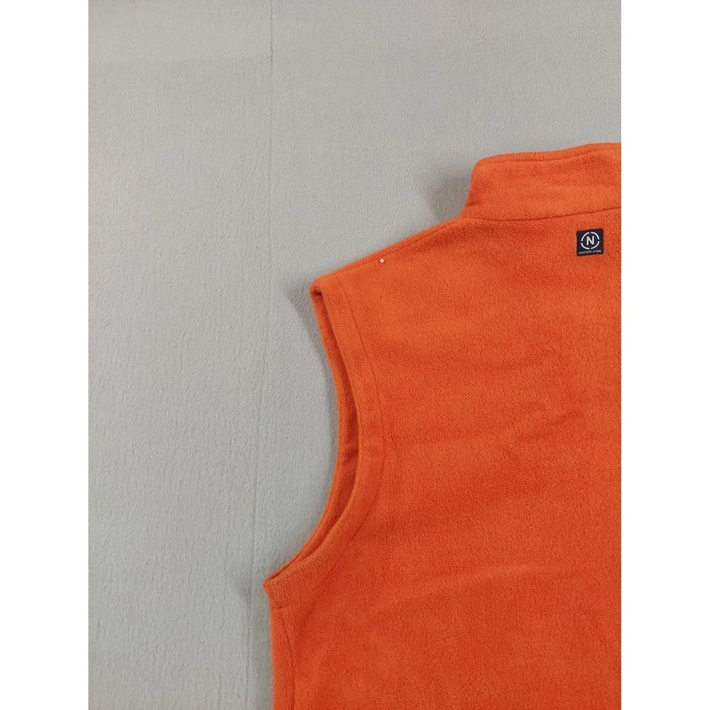 Nautica Men Vest XL Orange Fleece Zip Up Reversible Side Pockets Logo Outerwear